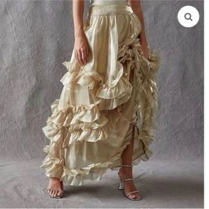 Free People Beige Ruffled A-Line Skirt